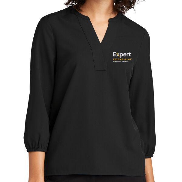 Embroidered Expert Rotomolding - Women's Stretch Crepe 3/4 Sleeve Blouse Thumbnail