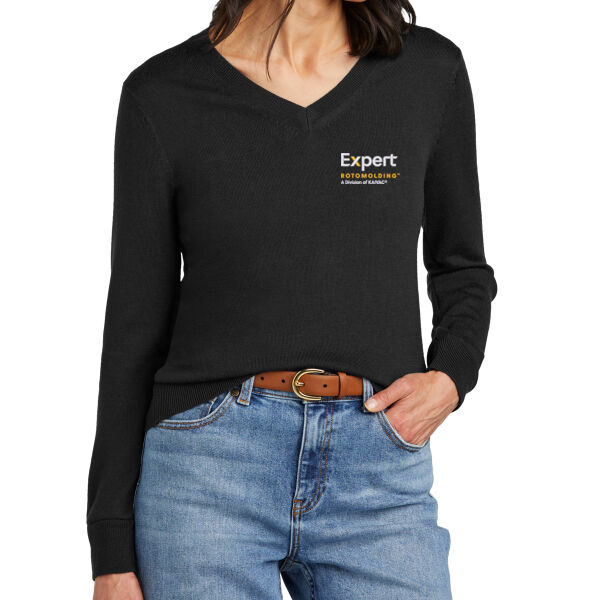 Embroidered Expert Rotomolding - Women's Washable Merino V Neck Sweater Thumbnail